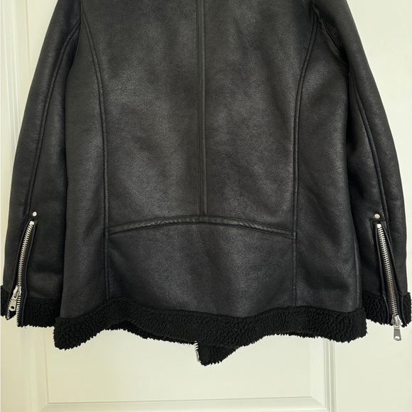 Avec Les Filles Faux Shearling Black Biker Jacket Size M - Picture 9 of 12